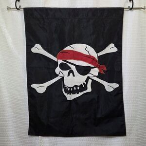 Jolly Roger Pirate Outdoor Flag 2-Sided Patch Sewn Design Vertical w/ Rod Pocket